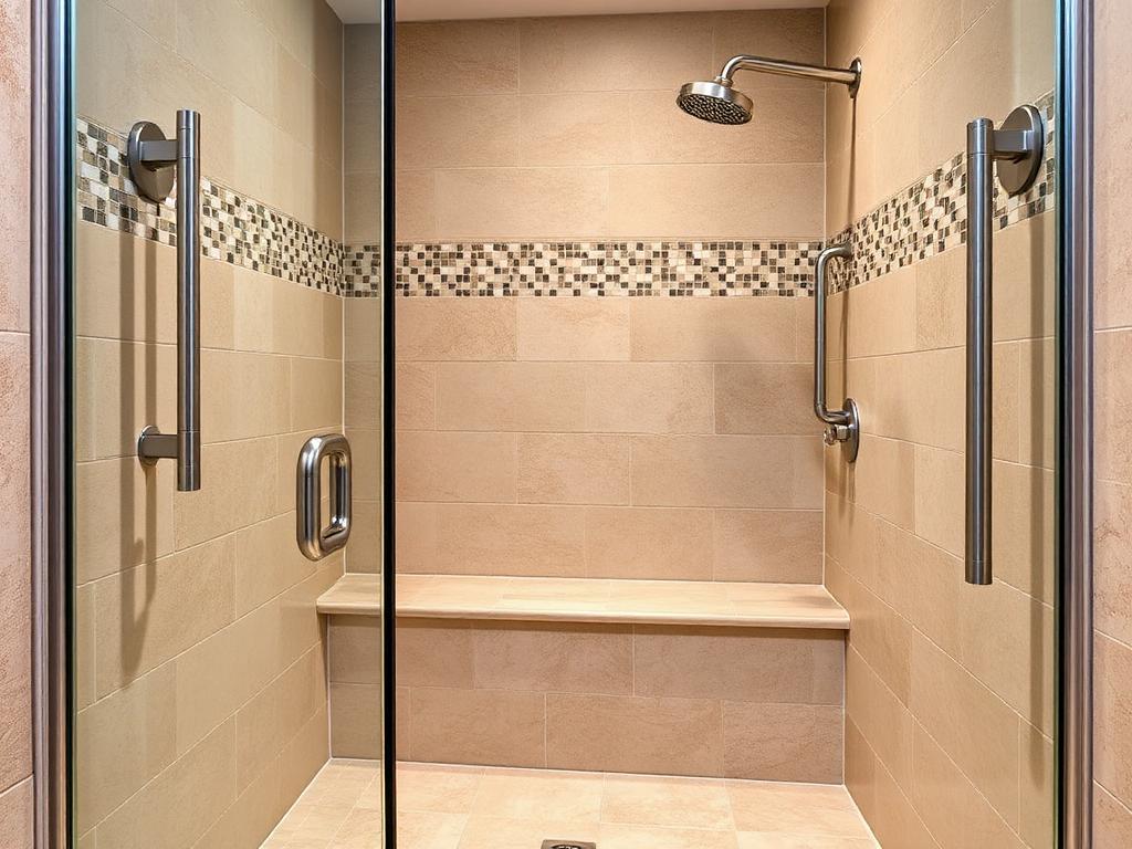 Walk-in shower with easy-to-grip handrails